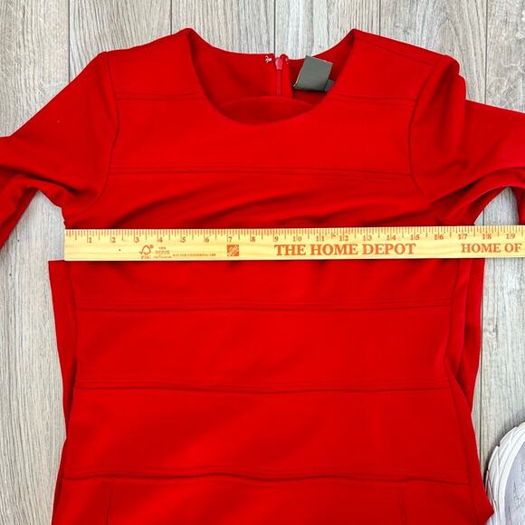 Taylor Ponte Red Knit Stretch Zip 3/4 Sleeve Sheath 4 Dress Classic Minimalist - Picture 4 of 7